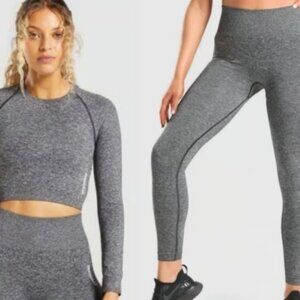 Gymshark Matching Set - Leggings & Long Sleeve Top Adapt Marl Gray Both Small